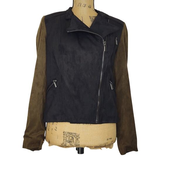 NEW Evereve Kut from the Kloth Black Olive Faux Suede Moto Jacket Sze Small NWT